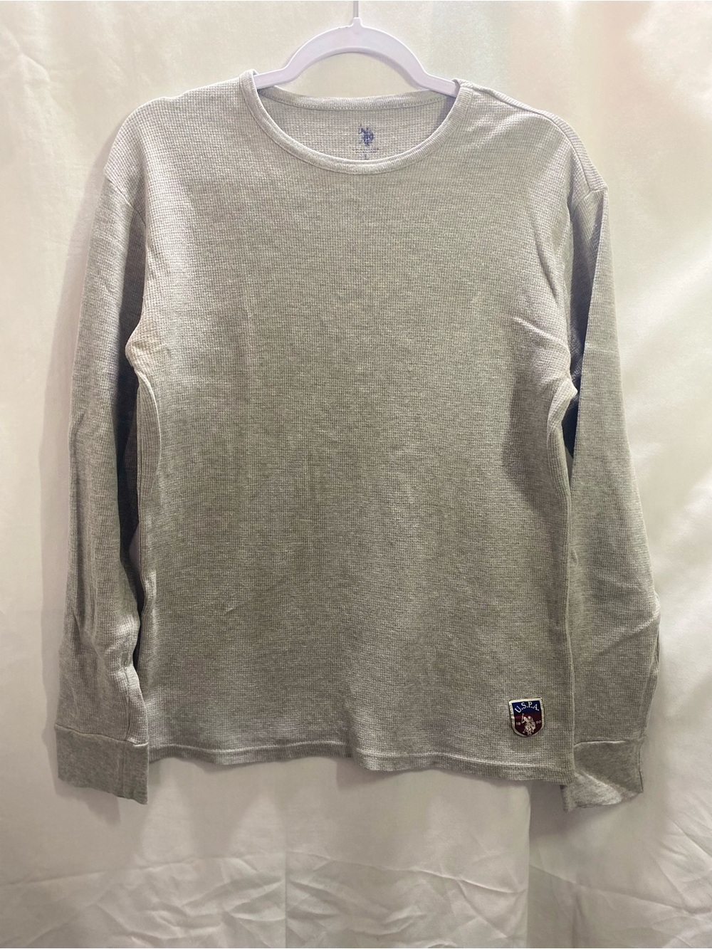 U.S. Polo Assn. Men's Gray Waffle Knit Thermal Long Sleeve Crew Neck Logo Large